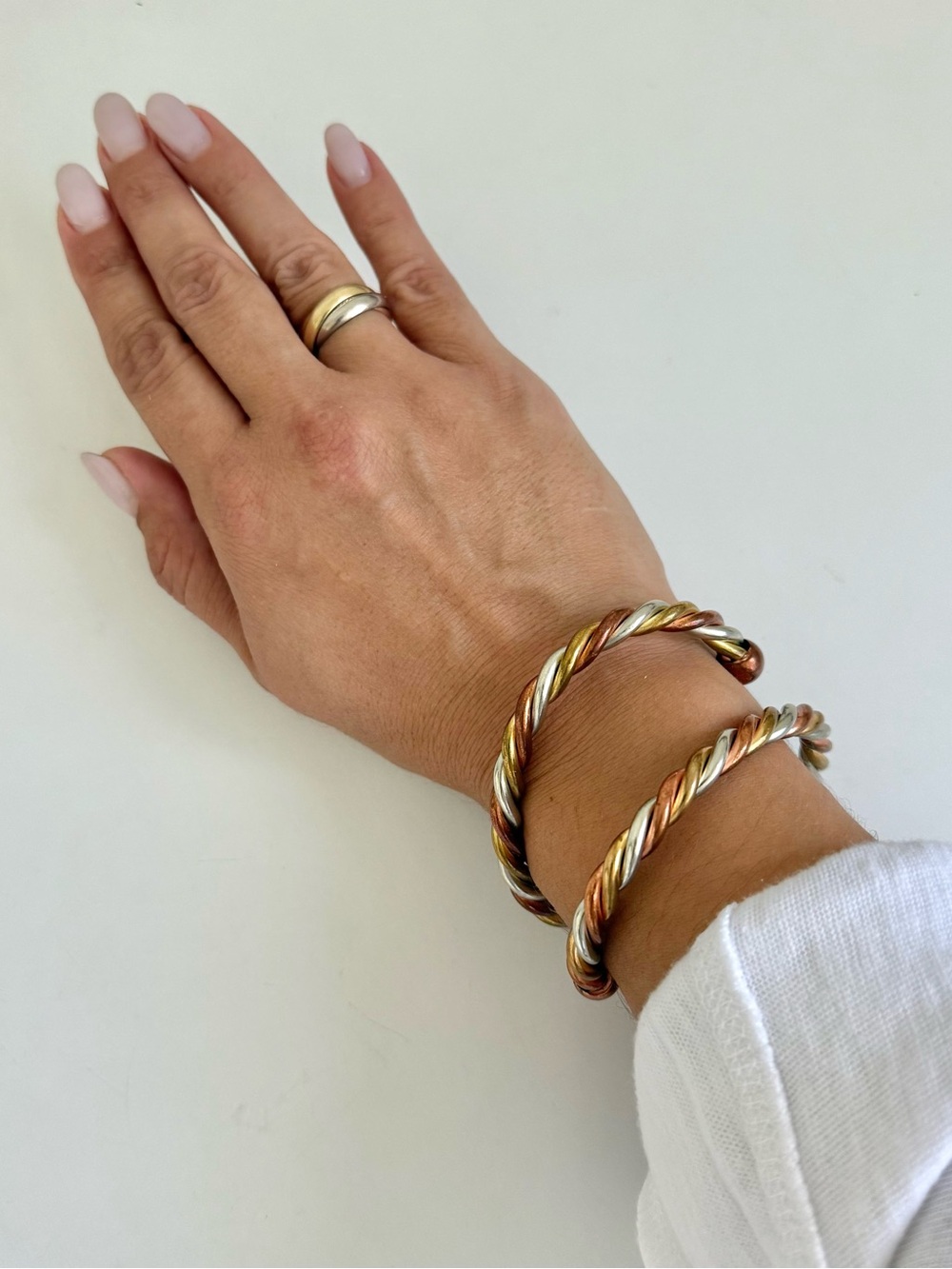 Vintage Tri-Tone Twisted Cuff Bracelet - Gold, Silver & Rose Gold